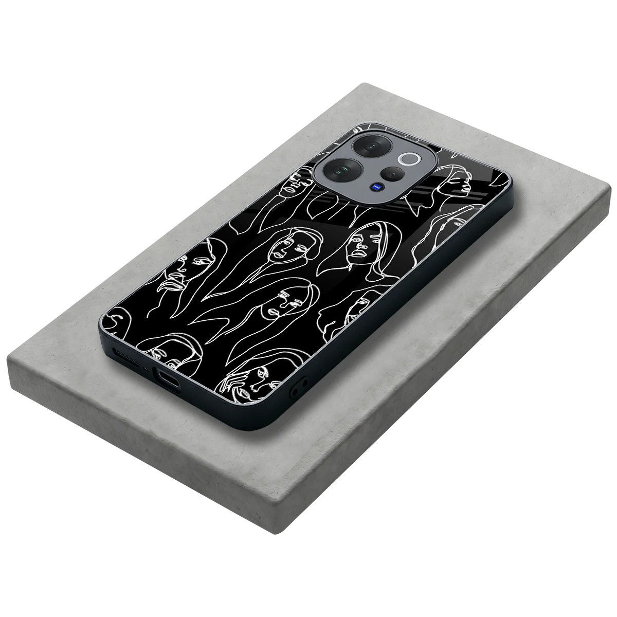 Many Faces Black stylish phone case for vivo v70 | glossy glass and slim fit