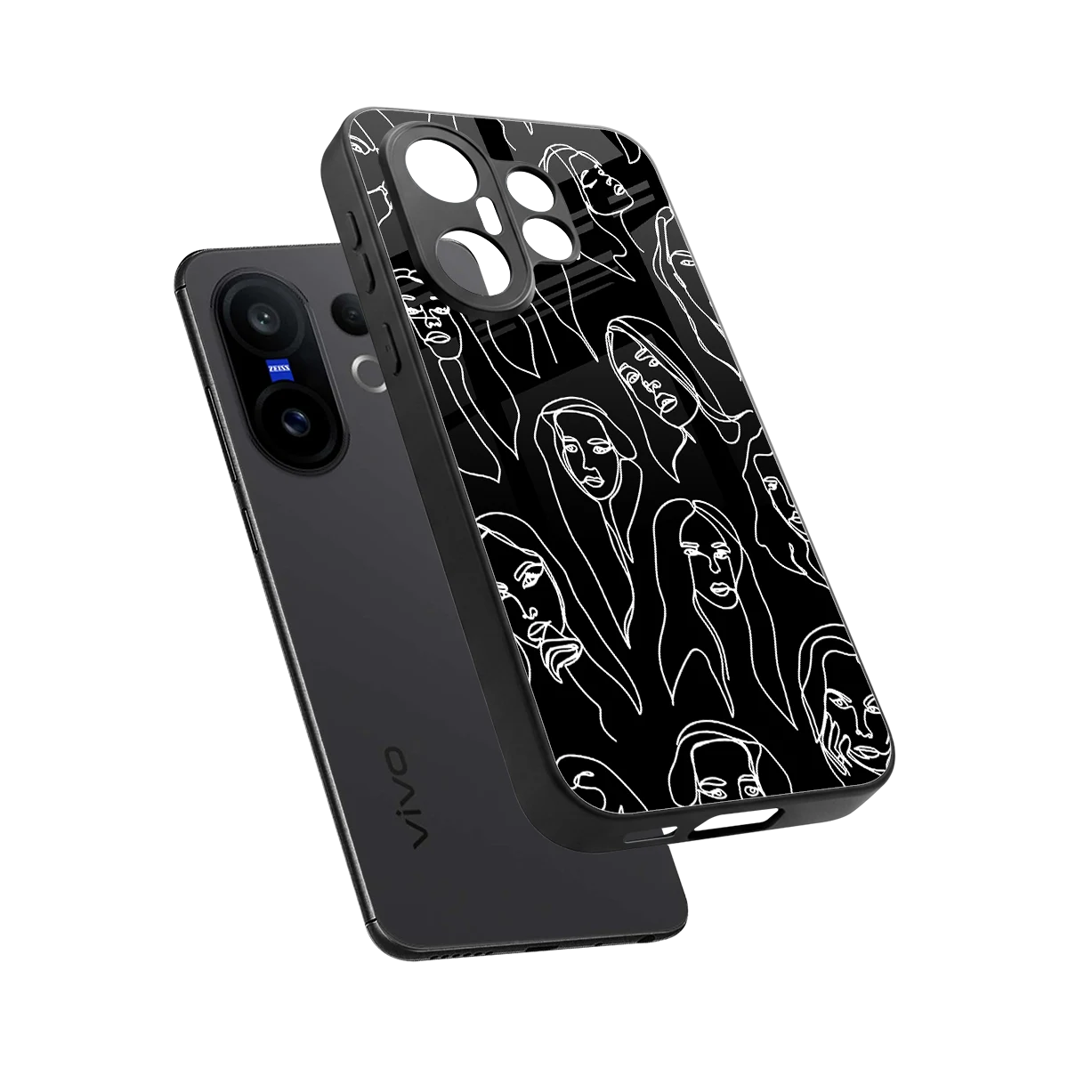 Many Faces Black sleek vivo x200 fe cover with tempered glass back and TPU edges