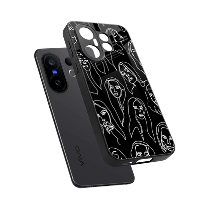 Many Faces Black sleek vivo x200 fe cover with tempered glass back and TPU edges