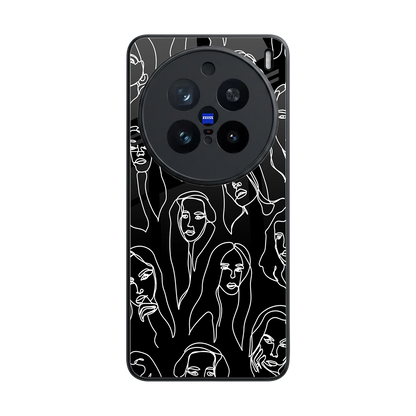 Many Faces Black back phone cover | glass case for vivo x200 pro