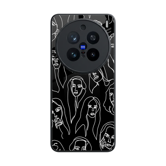 Many Faces Black back phone cover | glass case for vivo x200 pro