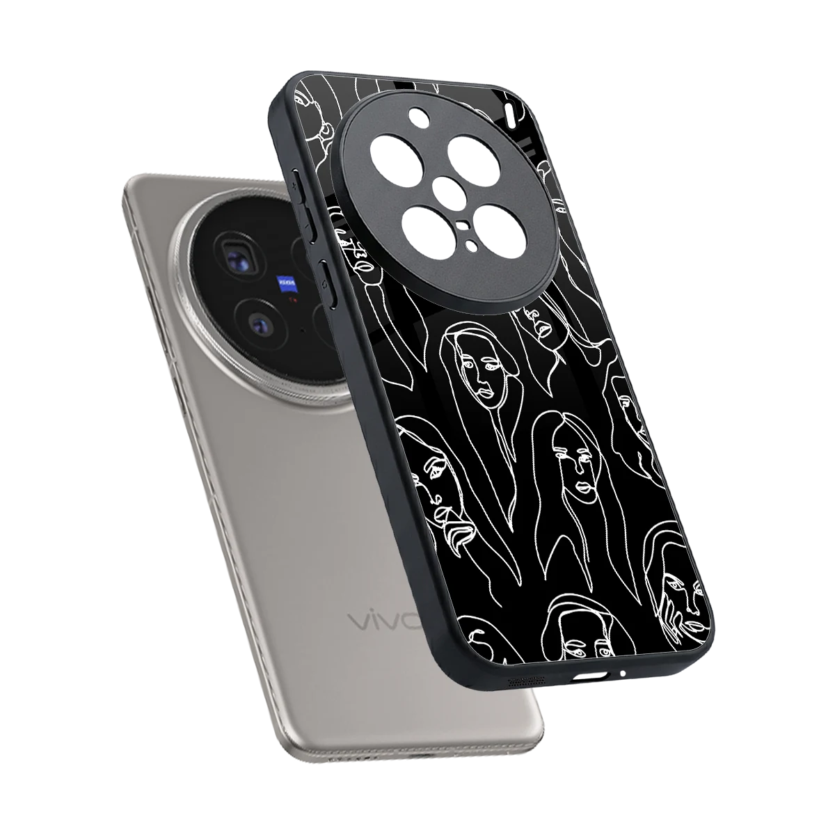 Many Faces Black sleek vivo x200 pro cover with tempered glass back and TPU edges