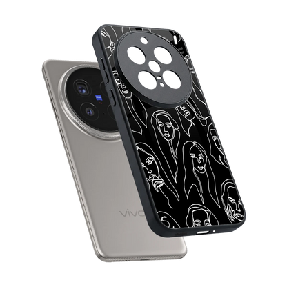 Many Faces Black sleek vivo x200 pro cover with tempered glass back and TPU edges