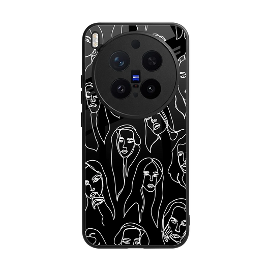 Many Faces Black back phone cover | glass case for vivo x300 pro