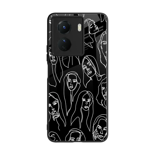 Many Faces Black back phone cover | glass case for vivo y16