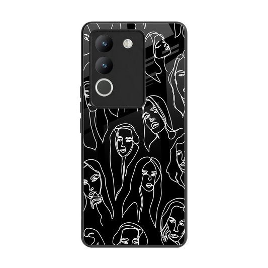 Many Faces Black back phone cover | glass case for vivo y200 5g