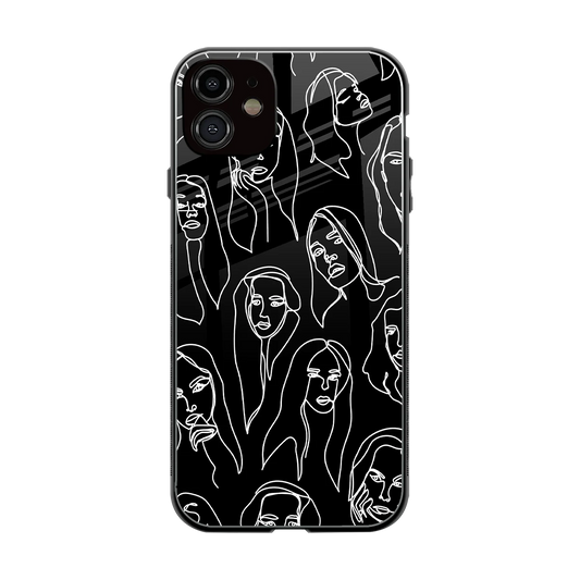 Many Faces Black back phone cover | glass case for iphone 12
