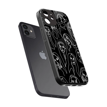 Many Faces Black sleek iphone 11 cover with tempered glass back and TPU edges