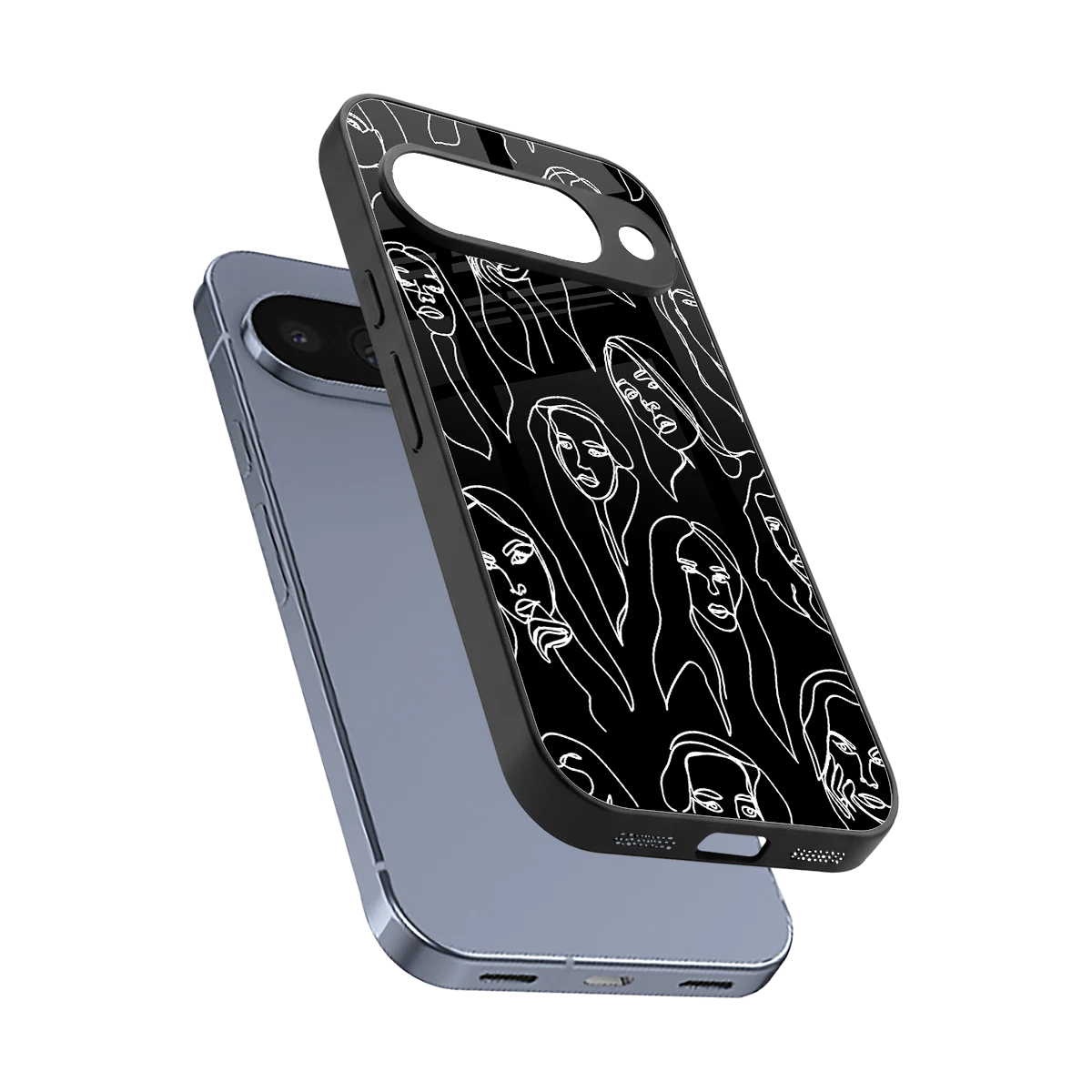 Many Faces Black sleek google pixel 10 cover with tempered glass back and TPU edges