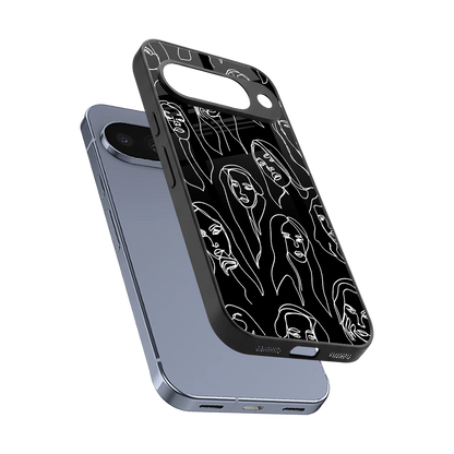Many Faces Black sleek google pixel 10 cover with tempered glass back and TPU edges