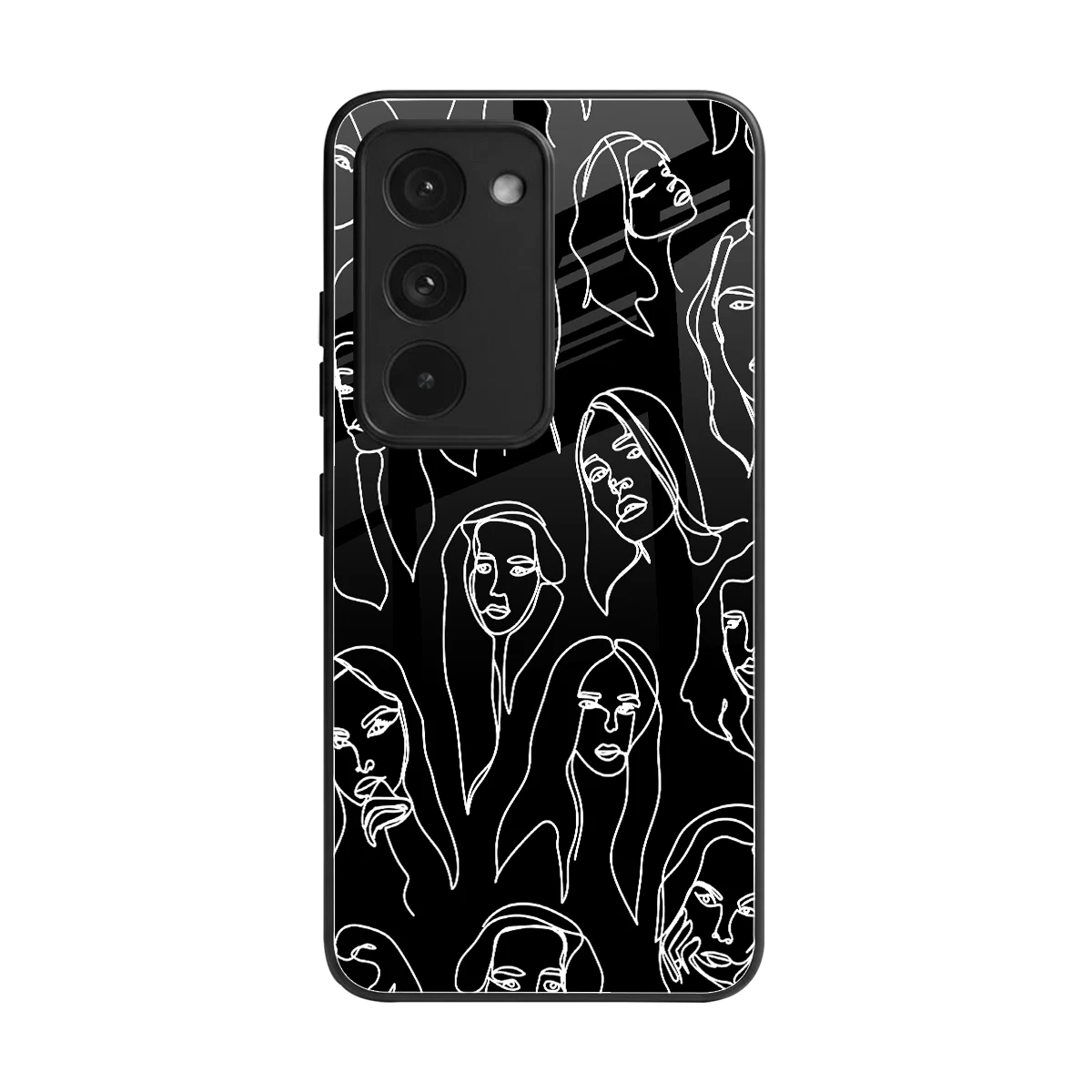 Many Faces Black back phone cover | glass case for redmi 15 5g