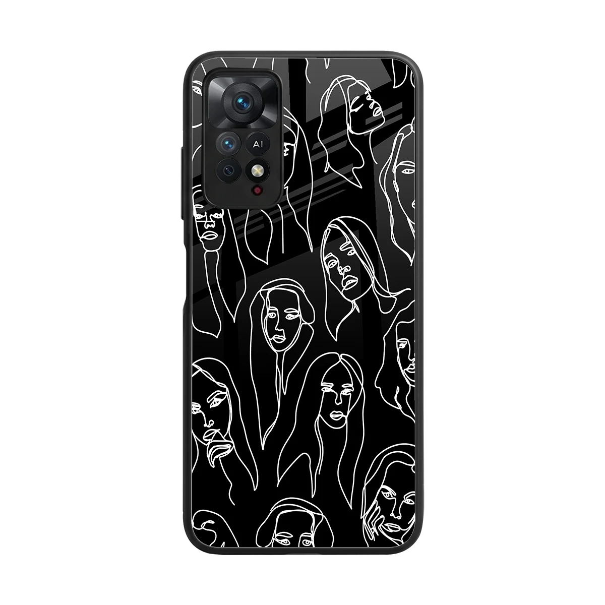 Many Faces Black back phone cover | glass case for redmi note 11 pro