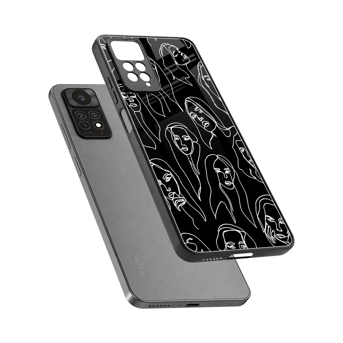 Many Faces Black sleek redmi note 11 pro cover with tempered glass back and TPU edges