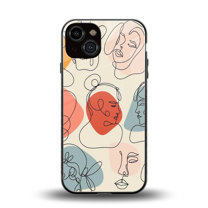 Many Faces Yellow back phone cover | glass case for iphone 14