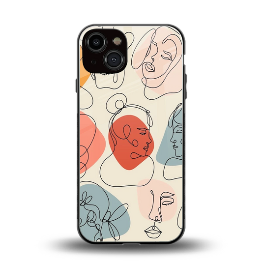 Many Faces Yellow back phone cover | glass case for iphone 14