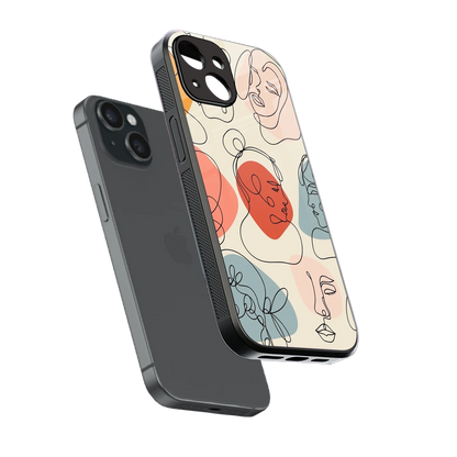 Many Faces Yellow sleek iphone 13 cover with tempered glass back and TPU edges