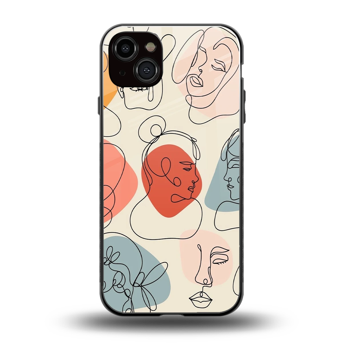 Many Faces Yellow back phone cover | glass case for iphone 14 plus