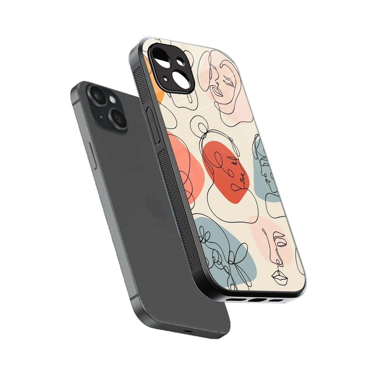 Many Faces Yellow sleek iphone 14 plus cover with tempered glass back and TPU edges