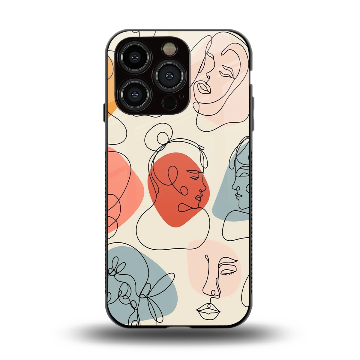 Many Faces Yellow back phone cover | glass case for iphone 15 pro