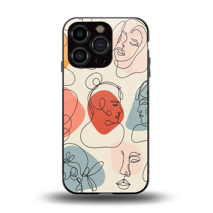 Many Faces Yellow back phone cover | glass case for iphone 15 pro