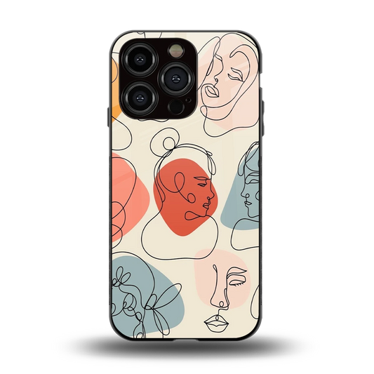 Many Faces Yellow back phone cover | glass case for iphone 15 pro