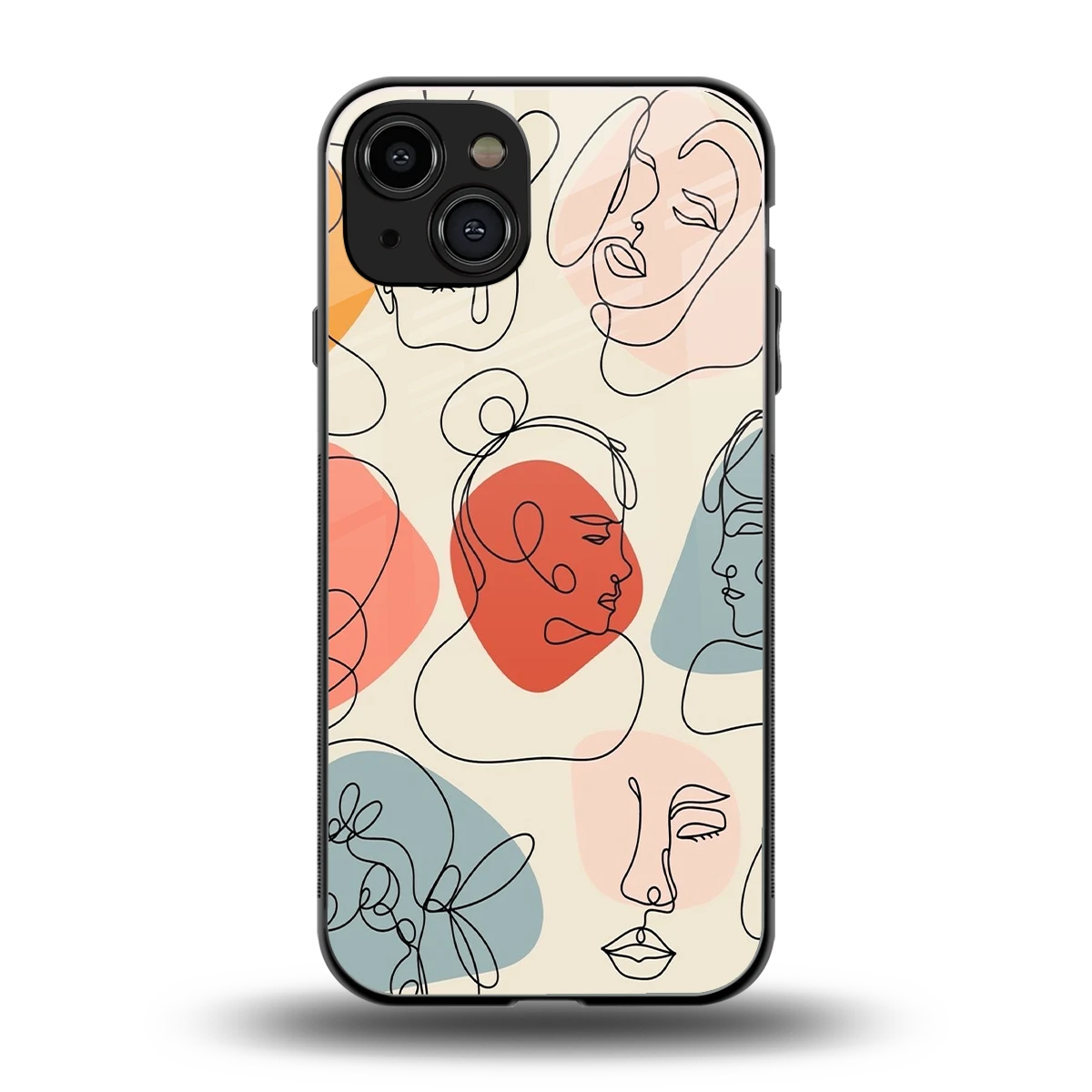 Many Faces Yellow back phone cover | glass case for iphone 15