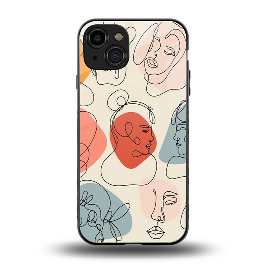 Many Faces Yellow back phone cover | glass case for iphone 15