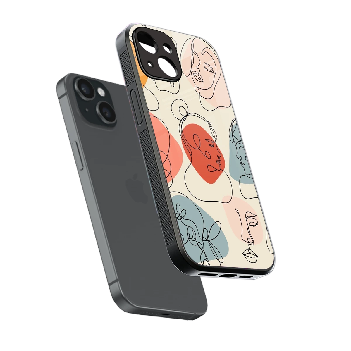 Many Faces Yellow sleek iphone 15 cover with tempered glass back and TPU edges