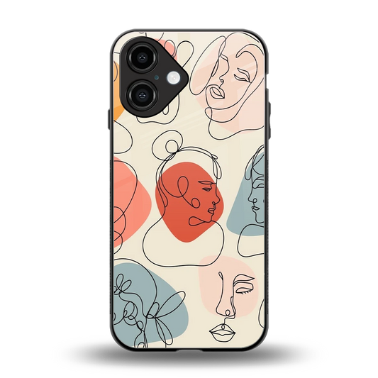 Many Faces Yellow back phone cover | glass case for iphone 16