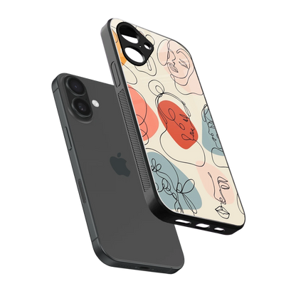 Many Faces Yellow sleek iPhone 16 cover with tempered glass back and TPU edges