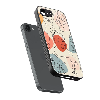 Many Faces Yellow sleek iphone 16e cover with tempered glass back and TPU edges