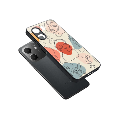 Many Faces Yellow sleek oppo a5x 5g cover with tempered glass back and TPU edges