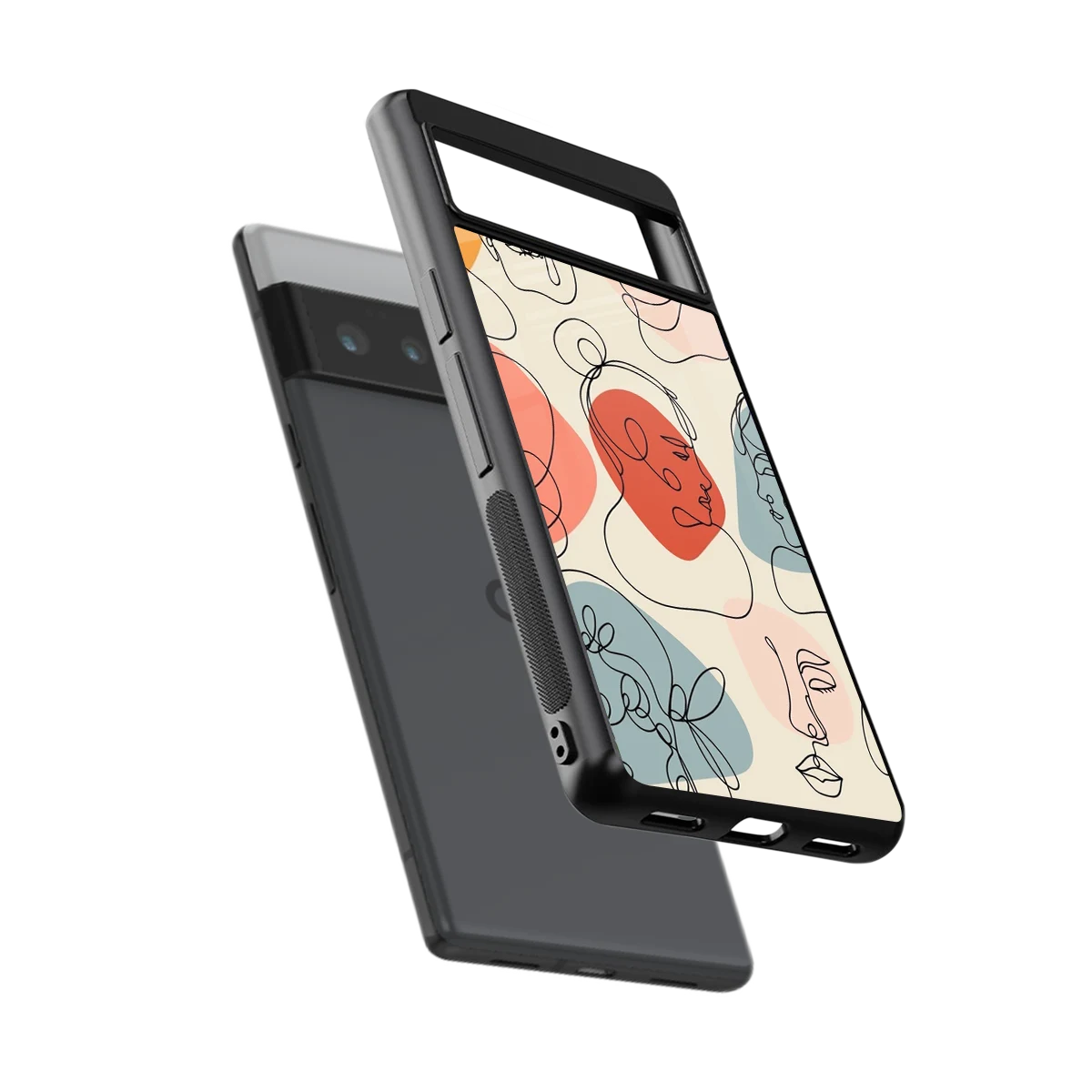 Many Faces Yellow sleek google pixel 6 pro cover with tempered glass back and TPU edges