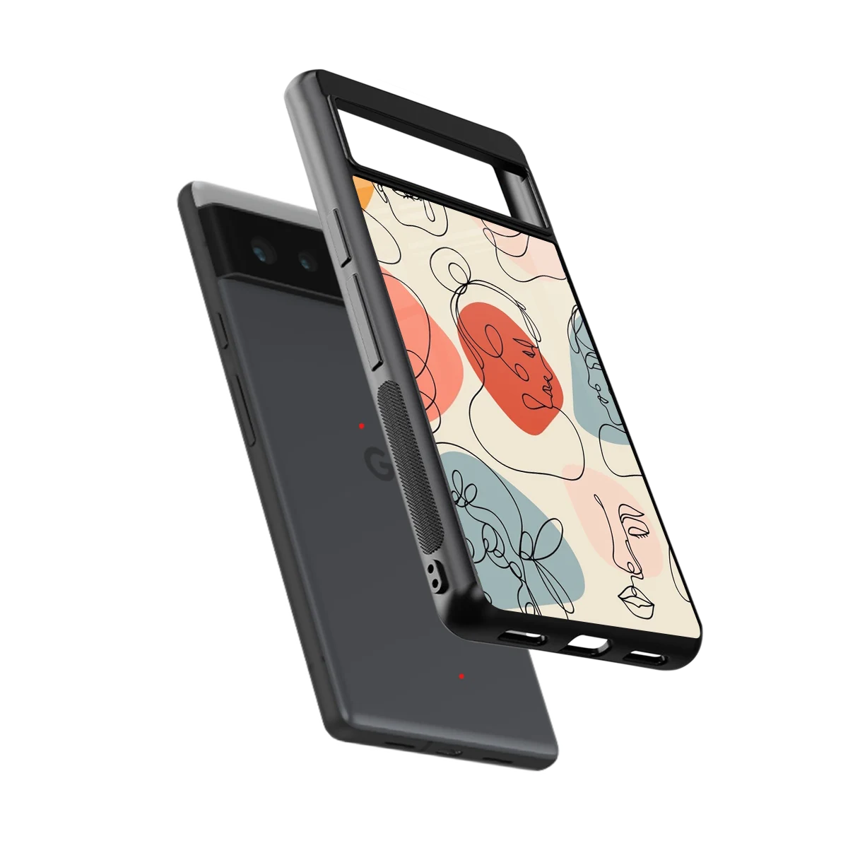 Many Faces Yellow sleek google pixel 6 cover with tempered glass back and TPU edges