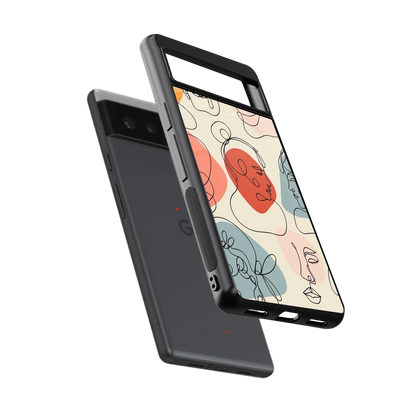 Many Faces Yellow sleek google pixel 6a cover with tempered glass back and TPU edges