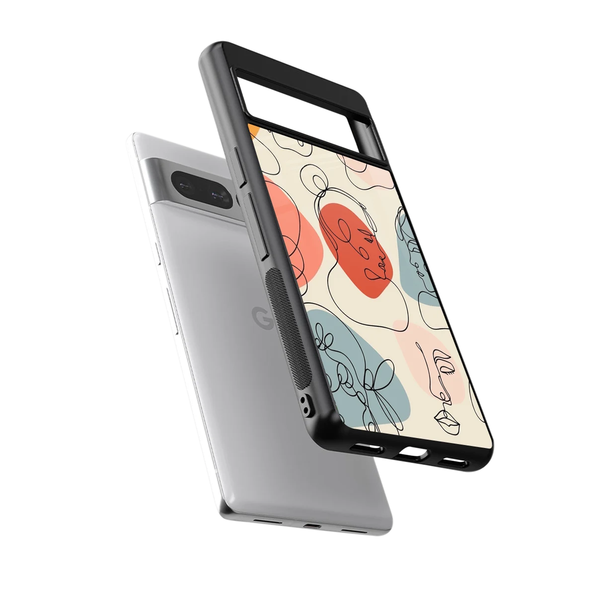 Many Faces Yellow sleek google pixel 7 pro cover with tempered glass back and TPU edges