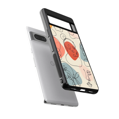 Many Faces Yellow sleek google pixel 7 cover with tempered glass back and TPU edges