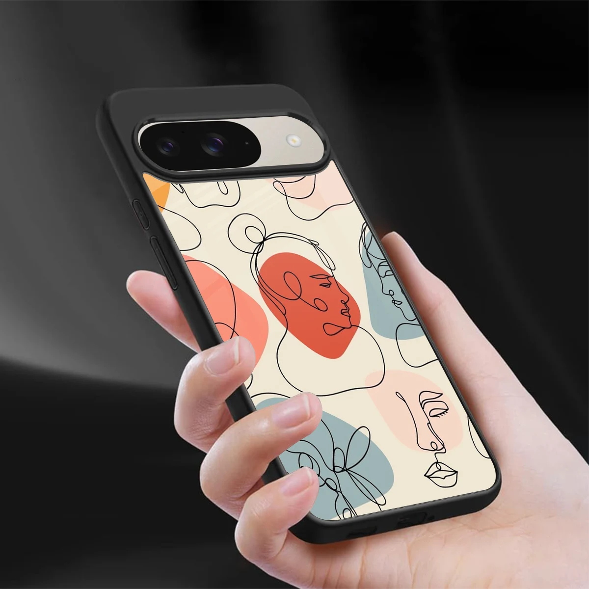 Many Faces Yellow sleek google pixel 9 cover with tempered glass back and TPU edges