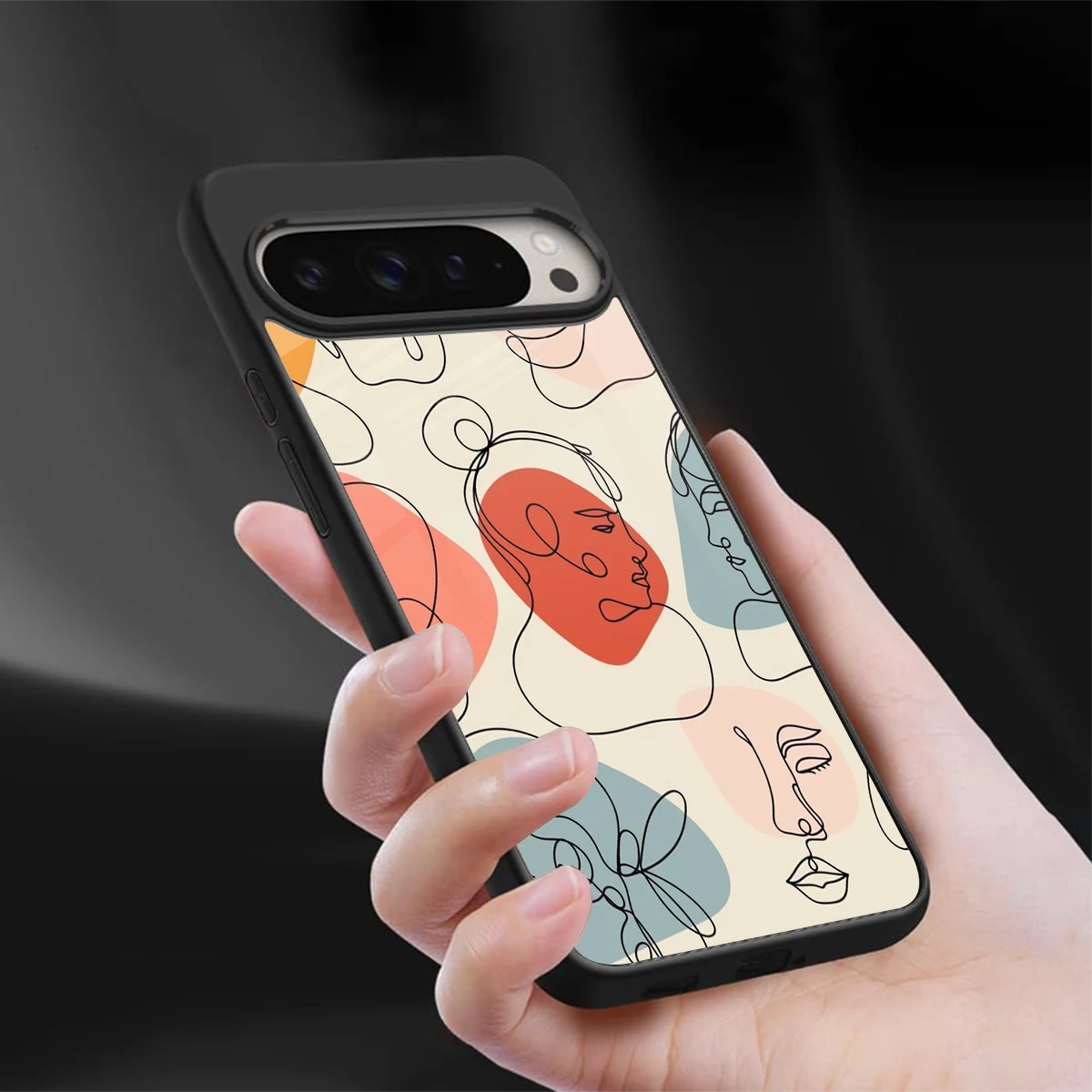 Many Faces Yellow sleek google pixel 9 pro cover with tempered glass back and TPU edges
