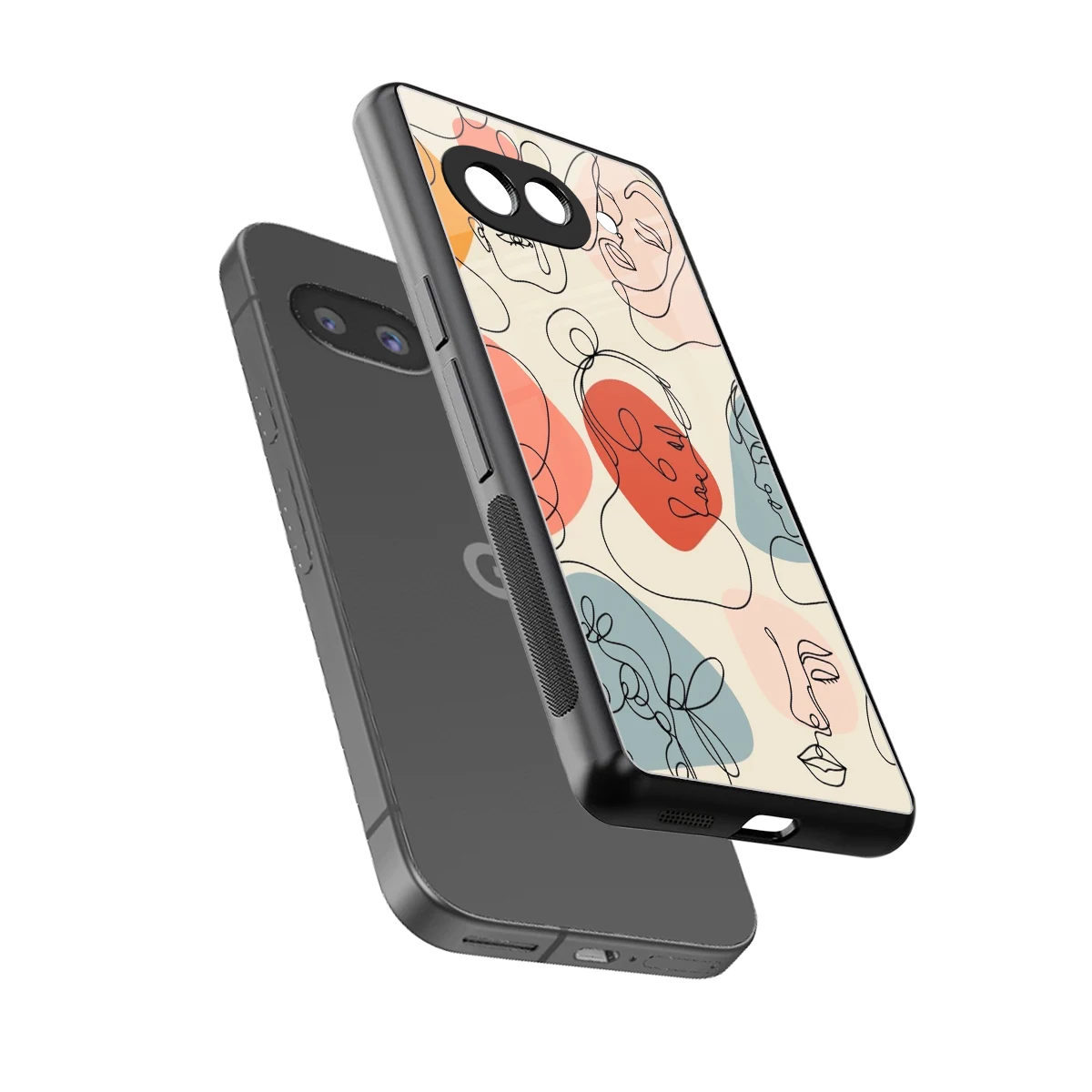 Many Faces Yellow sleek google pixel 10a cover with tempered glass back and TPU edges
