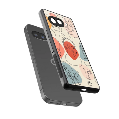Many Faces Yellow sleek google pixel 10a cover with tempered glass back and TPU edges