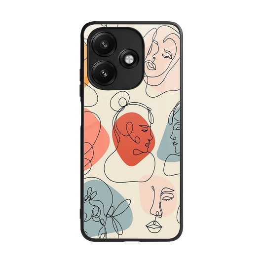 Many Faces Yellow back phone cover | glass case for redmi 12 5g