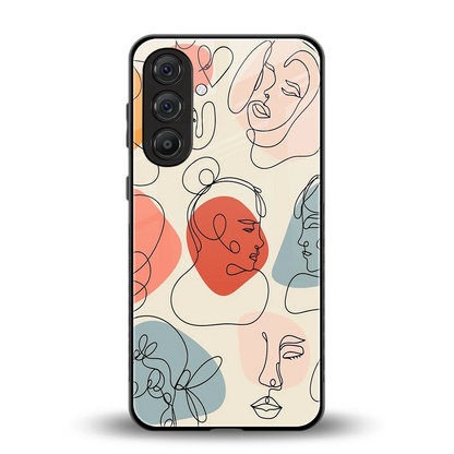 Many Faces Yellow back phone cover | glass case for samsung galaxy m35 5g