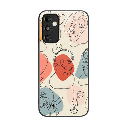 Many Faces Yellow back phone cover | glass case for samsung galaxy m14 5g