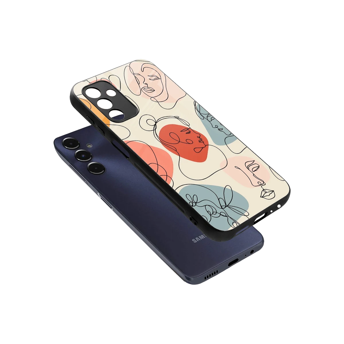 Many Faces Yellow sleek samsung galaxy m14 5g cover with tempered glass back and TPU edges