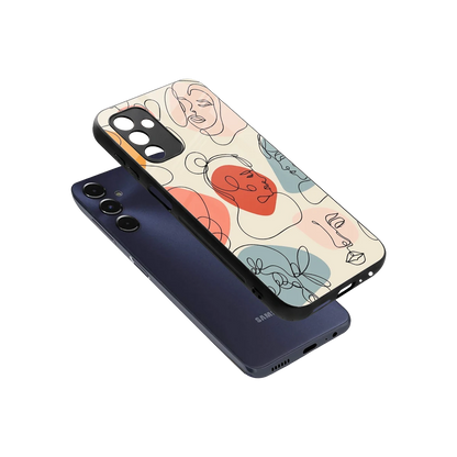 Many Faces Yellow sleek samsung galaxy m14 5g cover with tempered glass back and TPU edges