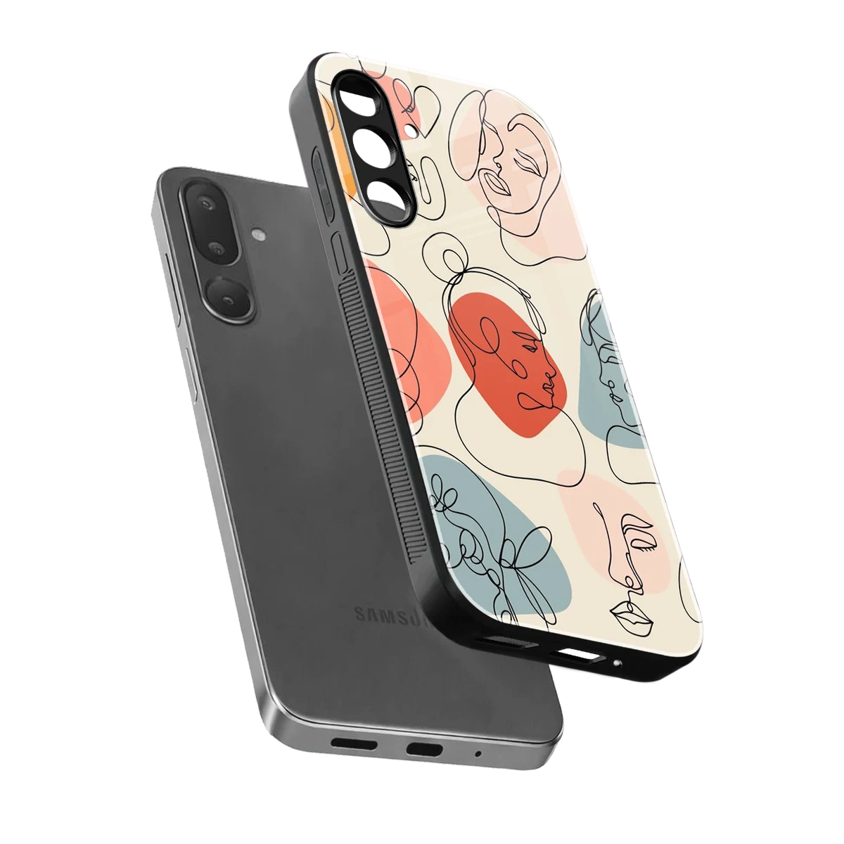 Many Faces Yellow sleek samsung galaxy m56 5g cover with tempered glass back and TPU edges