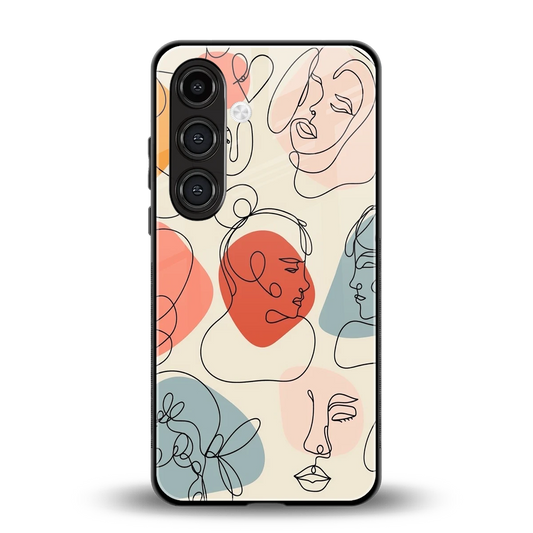 Many Faces Yellow back phone cover | glass case for samsung galaxy s24 plus