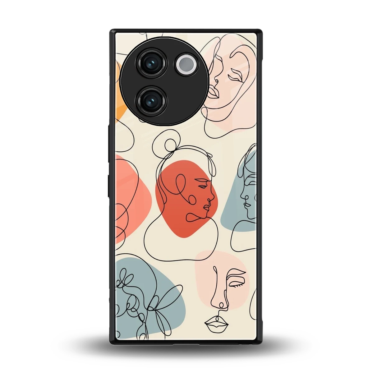 Many Faces Yellow back phone cover | glass case for vivo v30e