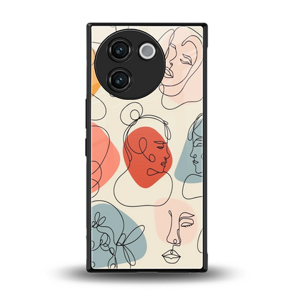 Many Faces Yellow back phone cover | glass case for vivo v30e